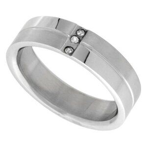 New unisex men women Surgical Stainless Steel 7mm CZ Wedding Band